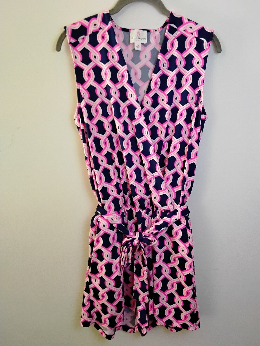 Julie BROWN Pink and Navy Geometric Romper